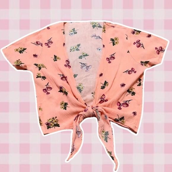 Peach Pink Floral Boho Fairy Short Sleeve Bolero Blouse Size Small - Picture 1 of 12